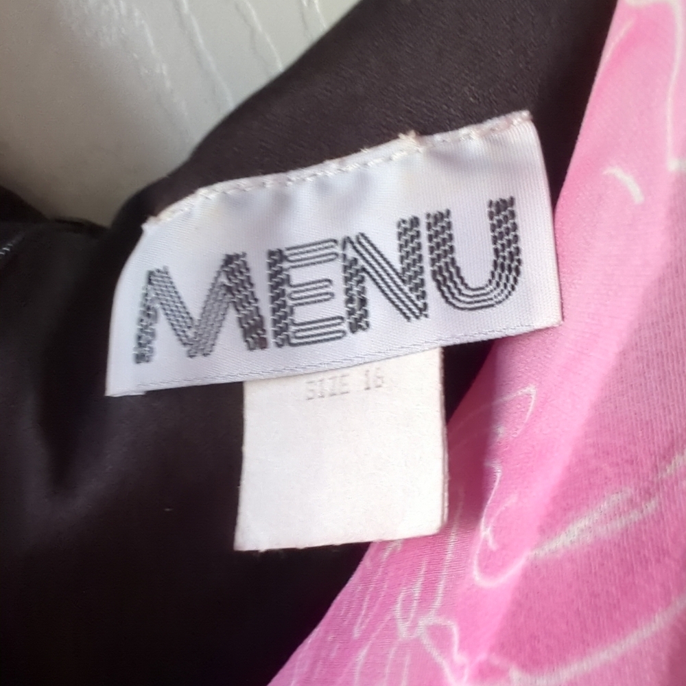 Menu 👗Designer Floral Sleeveless Dress Size 16 Black Pink White Fully lined - Picture 8 of 13